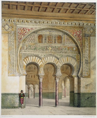 Alhambran leijonahovin galleria, Granada, 1853. tekijältä Leon Auguste Asselineau